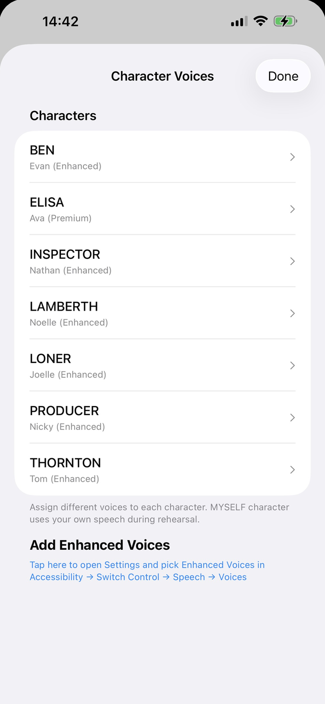 Character voice picker, a distinct voice assigned to every role